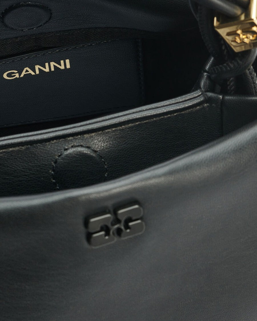 Ganni Small Black Bou Bag With Twisted Handle And Magnetic Closure
