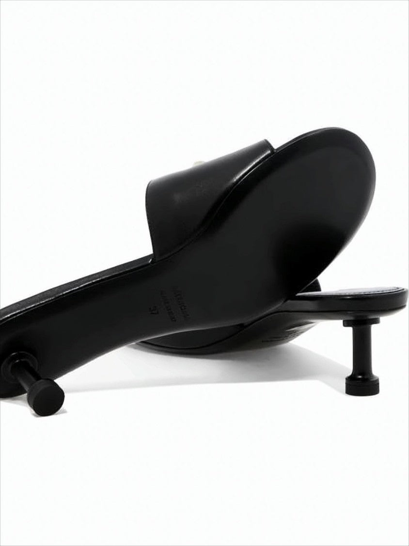 Balenciaga Open-Toe Mules With Metallic Double-B Logo