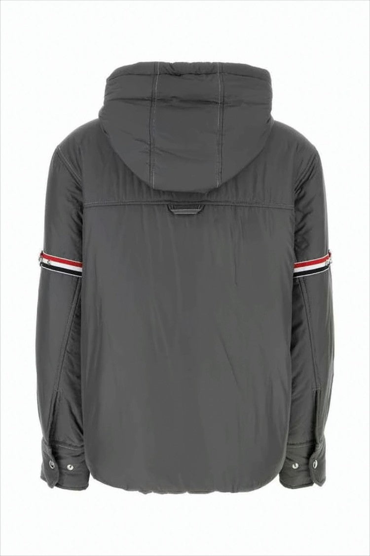 Thom Browne Boxy Cropped Jacket With Hood And Striped Detail