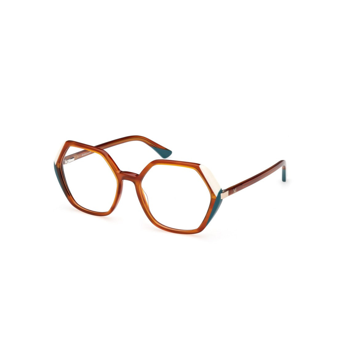 Guess By Marciano Gm0389 55056 Geometric Hexagonal Eyeglasses With Teal Accents
