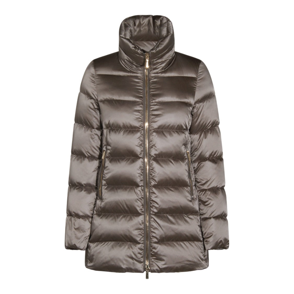 Moorer Quilted Silver Down Coat With High Collar