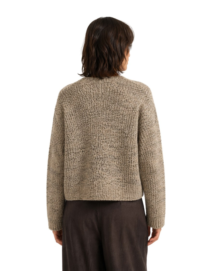 Pomandère Sand V-Neck Alpaca Wool-Blend Cropped Cardigan