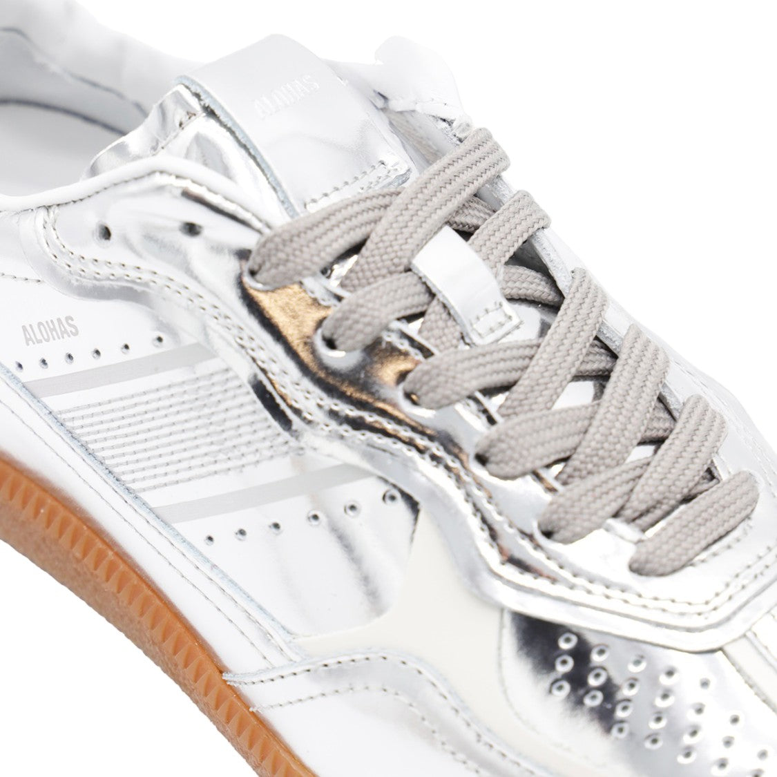 Alohas Reflective Silver Sneakers With Perforated Detailing