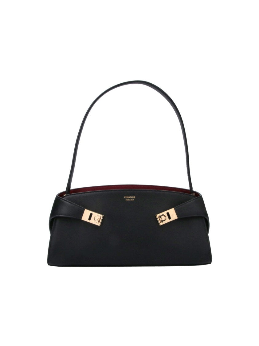 Ferragamo Black Calfskin Hug East-West Shoulder Bag