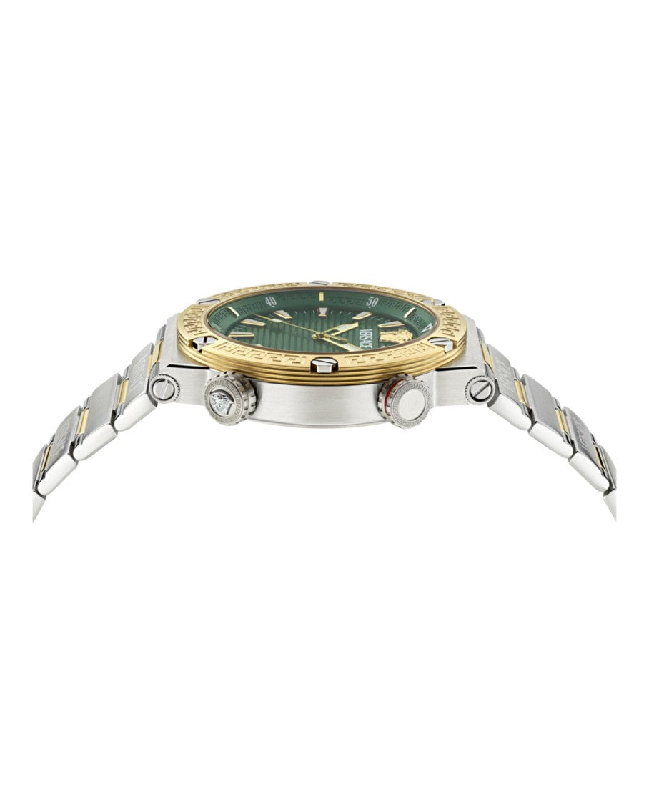 Versace Greca Logo Diver Bracelet Watch With Green Guilloche Dial