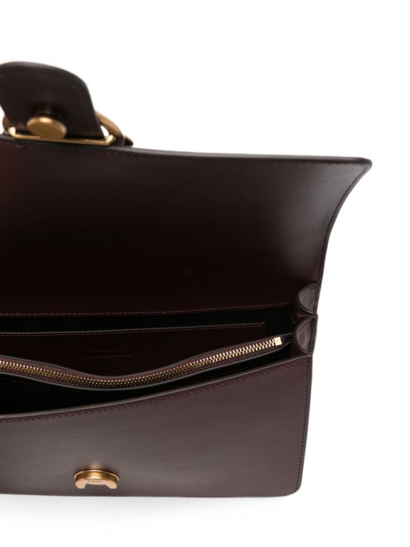 Pinko Brown Bird Buckle Leather Tote Bag