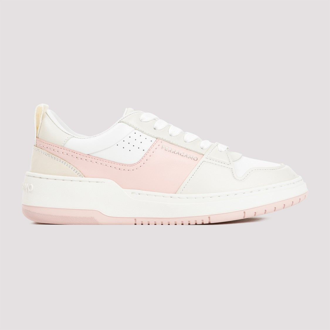 Ferragamo White And Pink Leather Dennis Sneakers