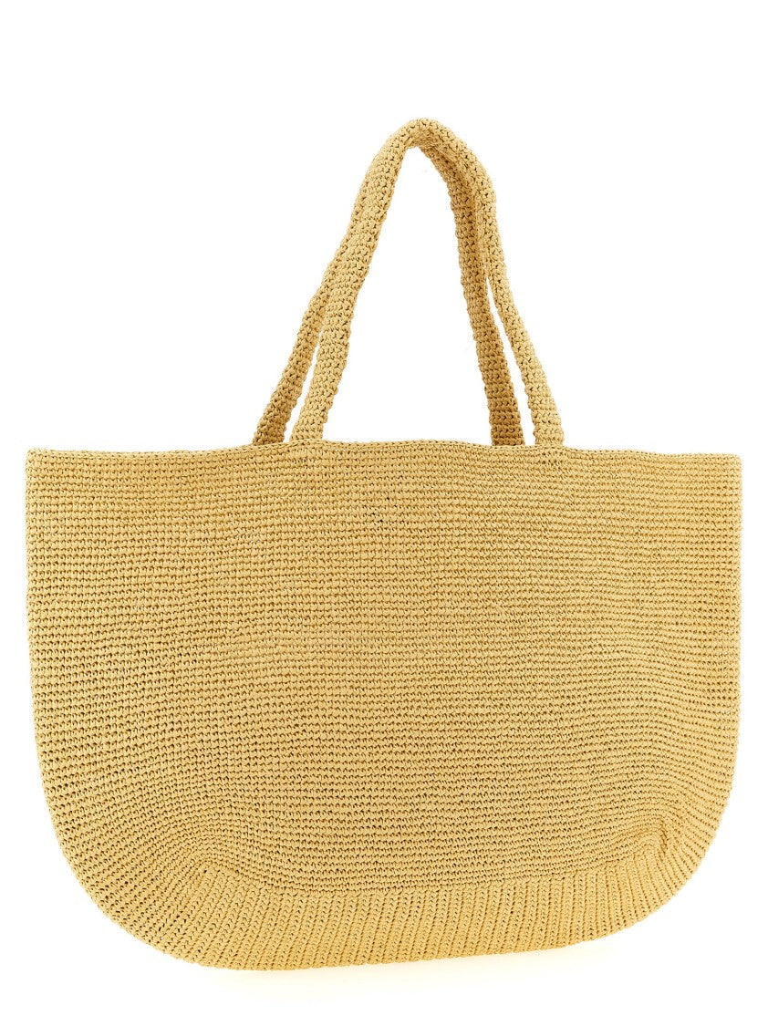 Off-White Woven Raffia Shopping Bag With Embroidered Detail