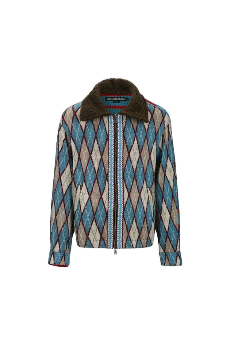 Andersson Bell Zip-Up Knit Jacket With Bold Argyle