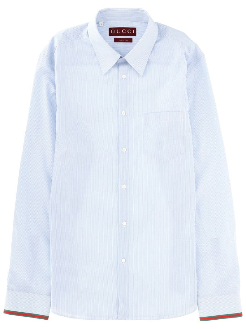 Gucci Contrasting Cuff Striped Cotton Shirt