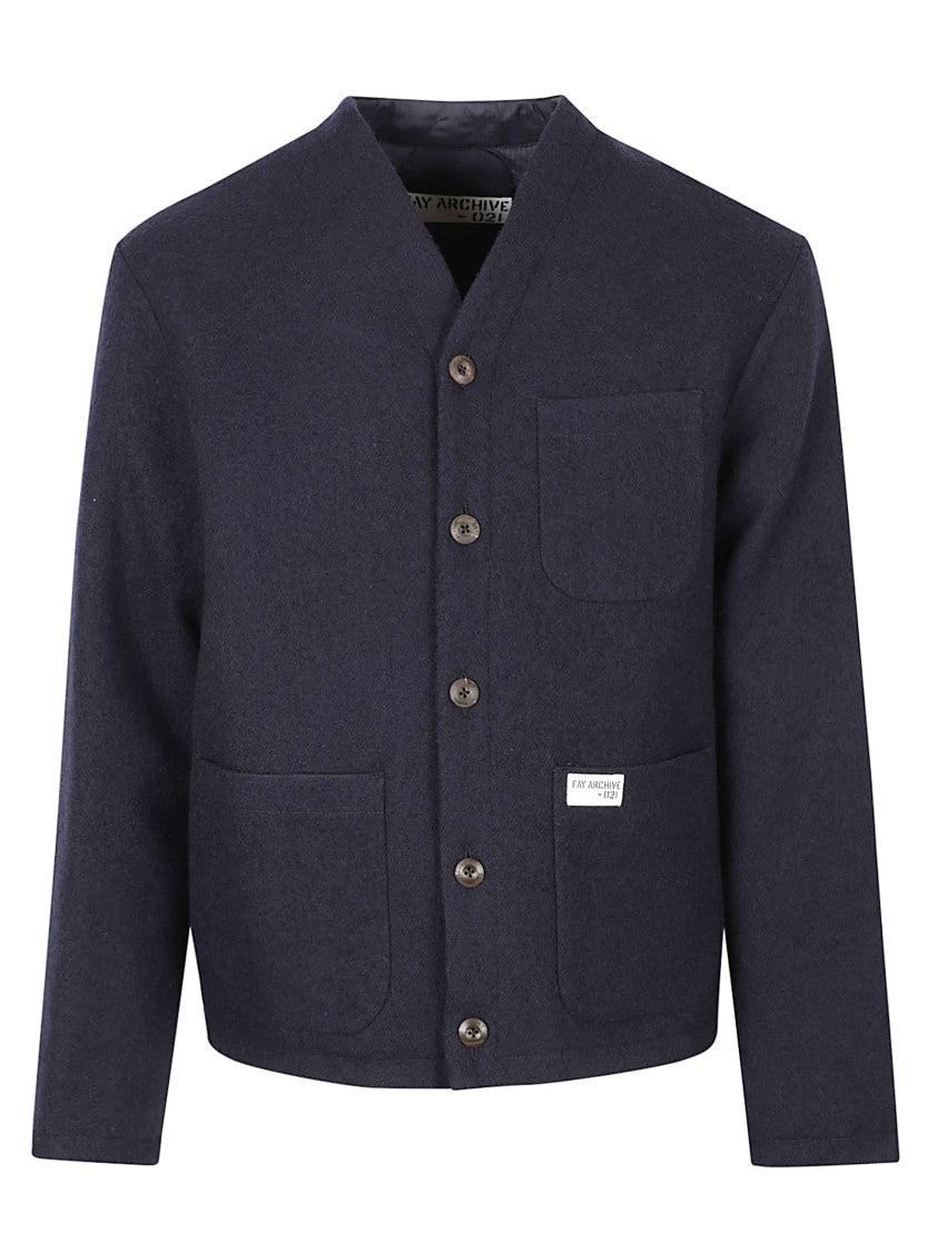 Fay Cropped Boxy Sweater With V-Neckline And Button-Down Front