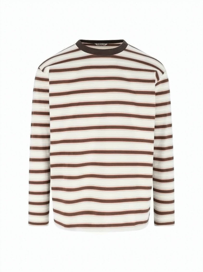 Auralee Horizontal Stripe Long-Sleeve Cotton Tee