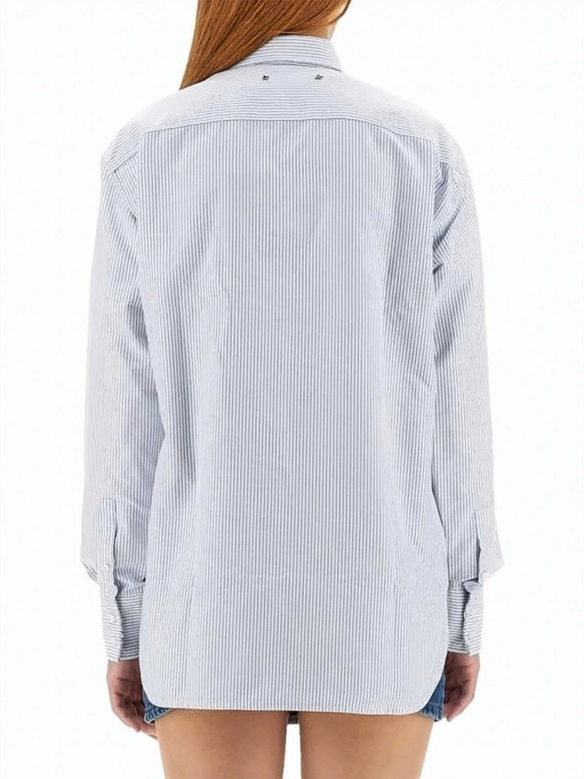 Golden Goose Long-Sleeved Shirt With Vertical Pinstripe Pattern And Embroidered Initials