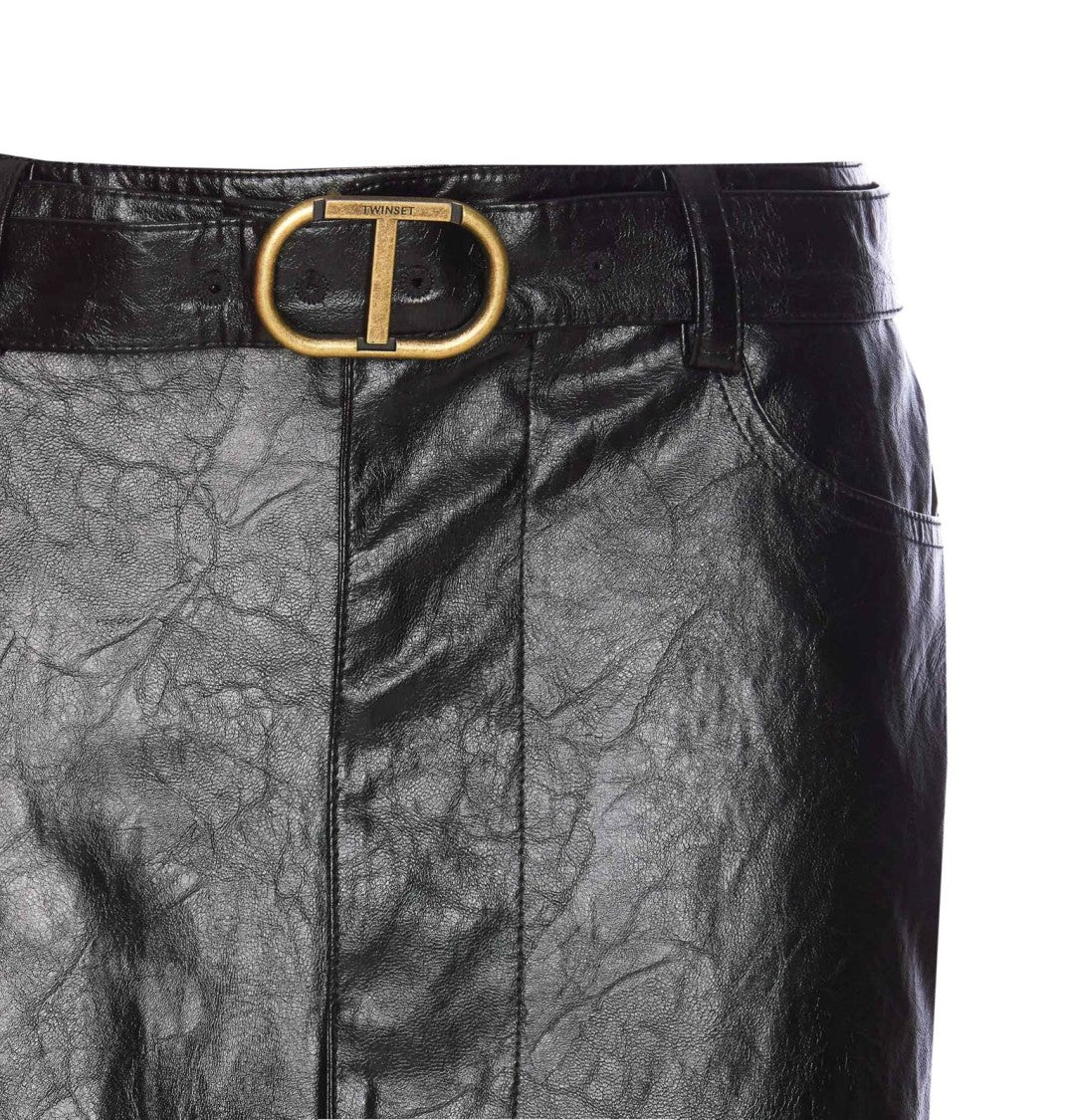 Twin-Set Structured Black Skirt With Belt
