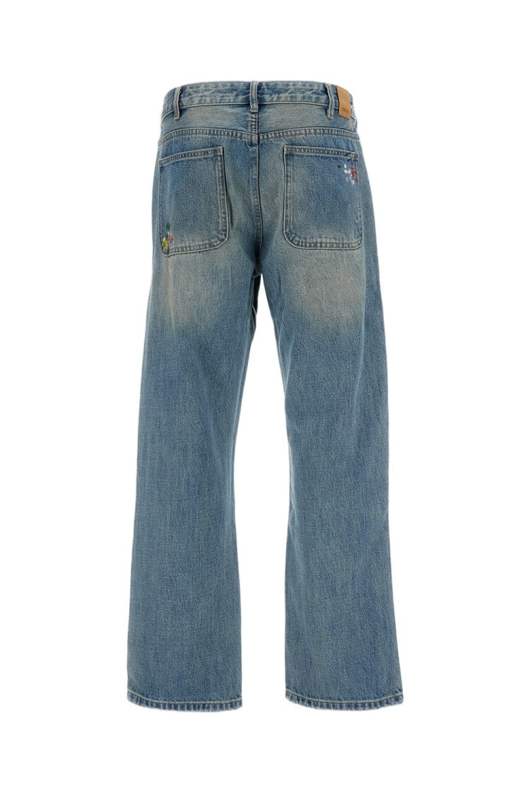 Found Light Blue Multi Color Painter Straight-Leg Jeans
