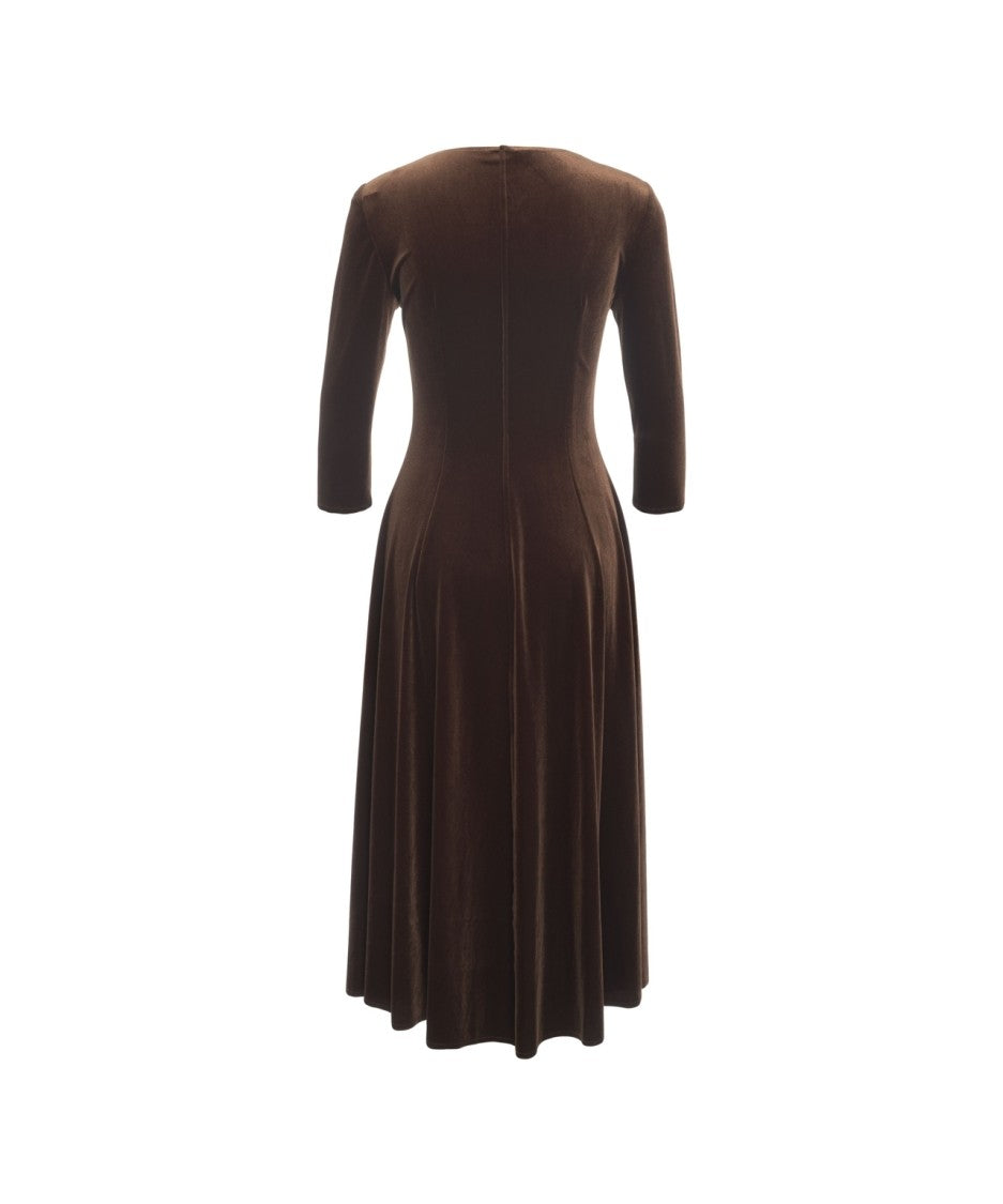 Gender Bronze Velvet Long Maxi Dress With Fitted Silhouette