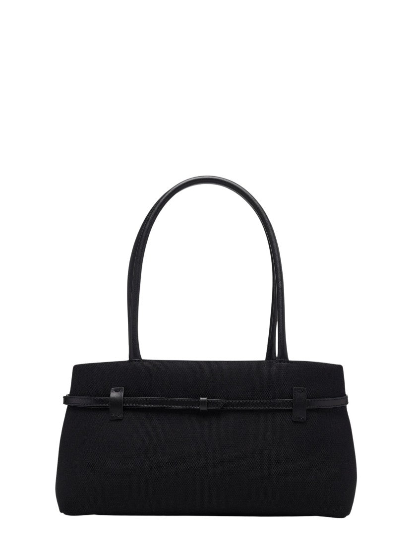 Manu Atelier Black Slim Belt Detail Leather Shoulder Bag