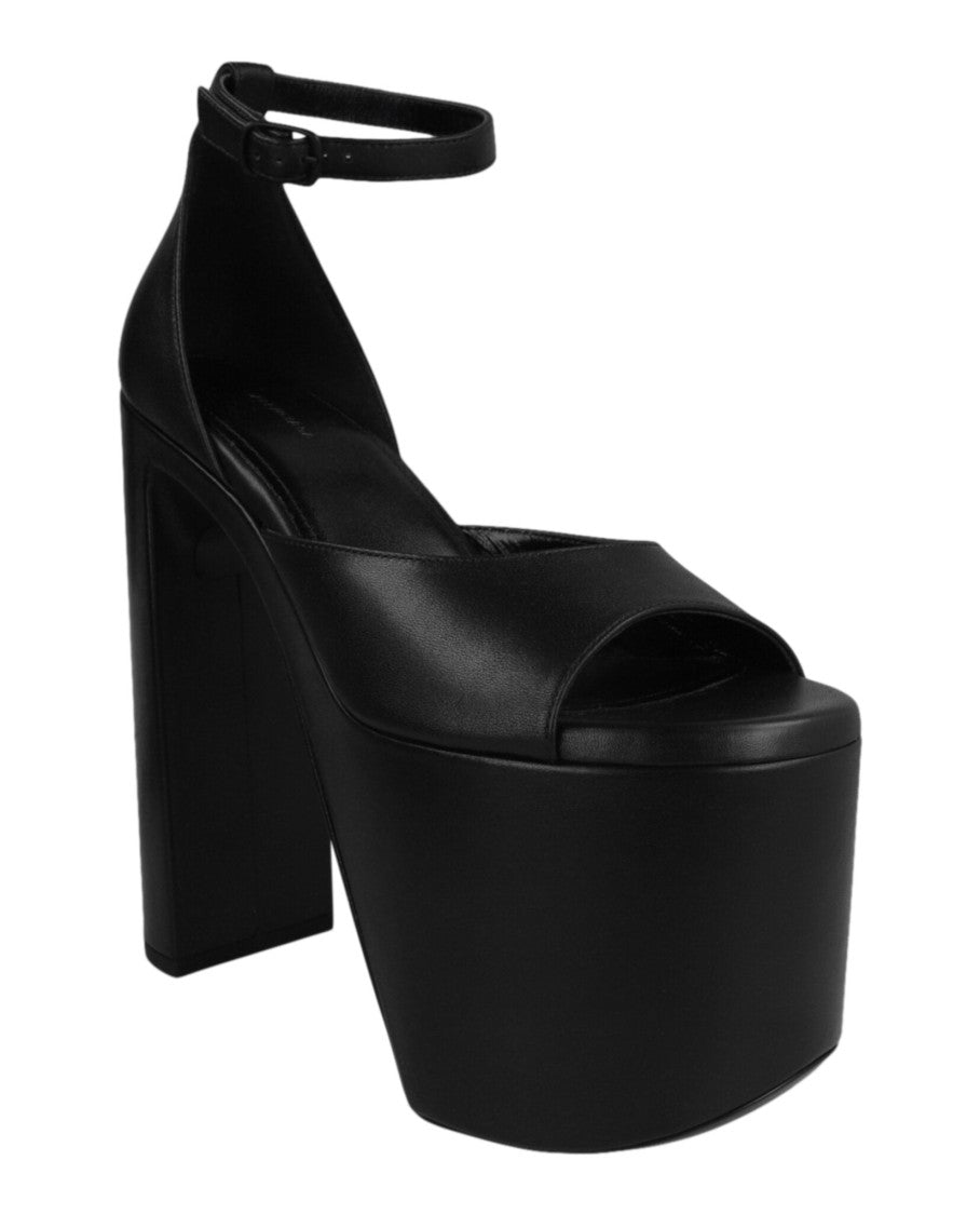 Balenciaga Elevated Block Heel Platform Calfskin Leather Camden Sandals