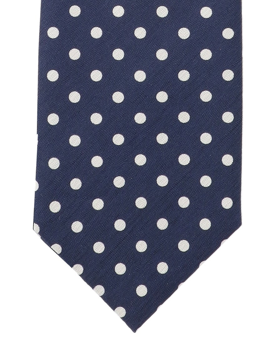 Tom Ford Navy Silk Tie With White Polka Dot Pattern