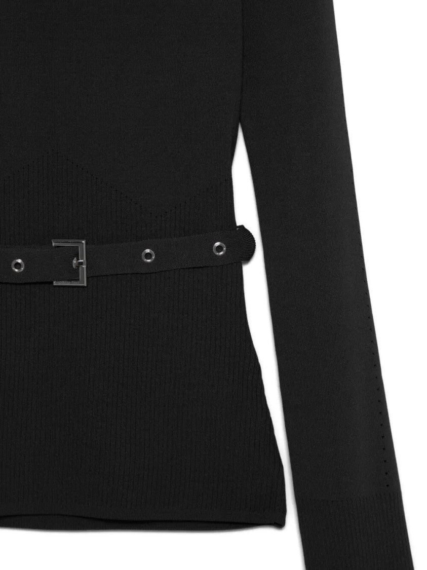 Patrizia Pepe Fitted Black Sweater With Eyelet Belt