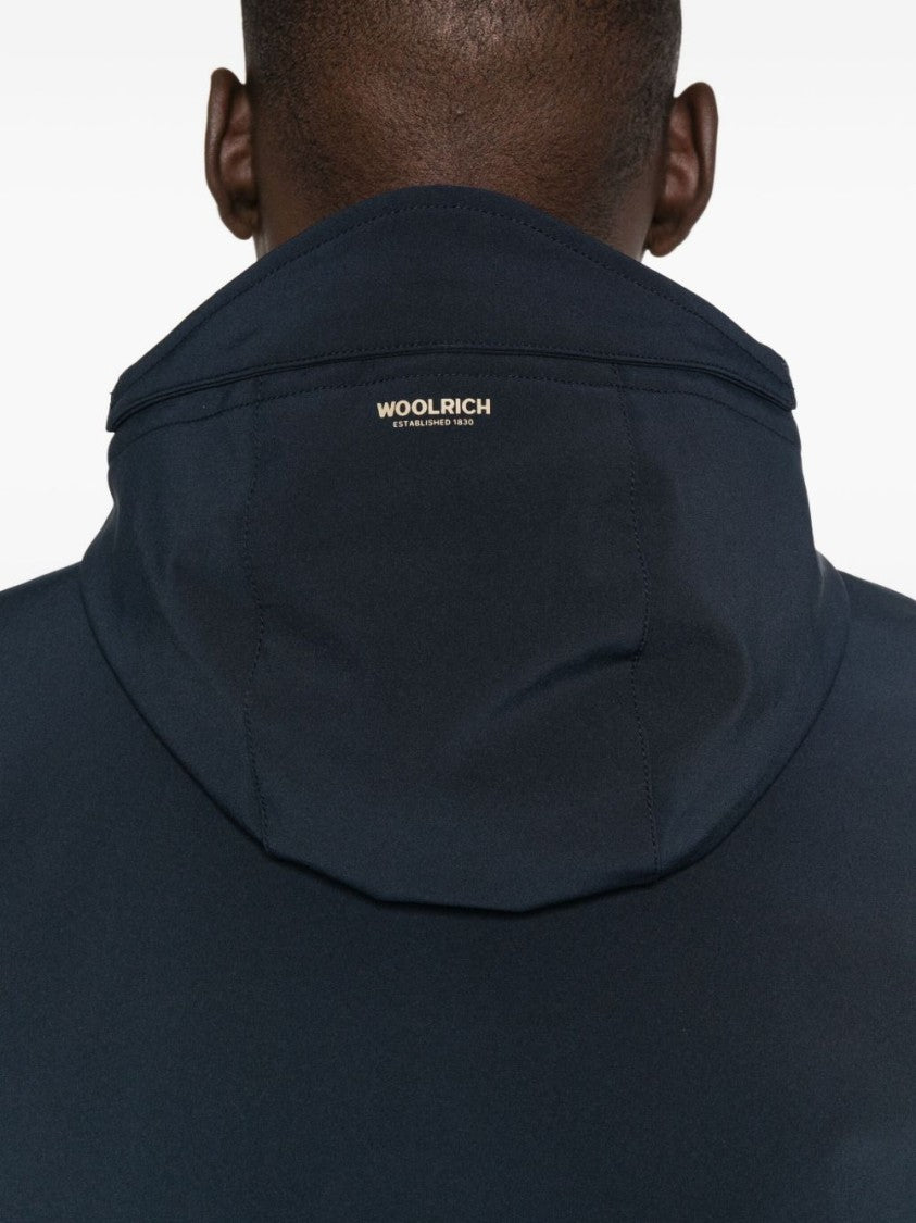 Woolrich Navy Blue Hooded Jacket With Concealed Fastening