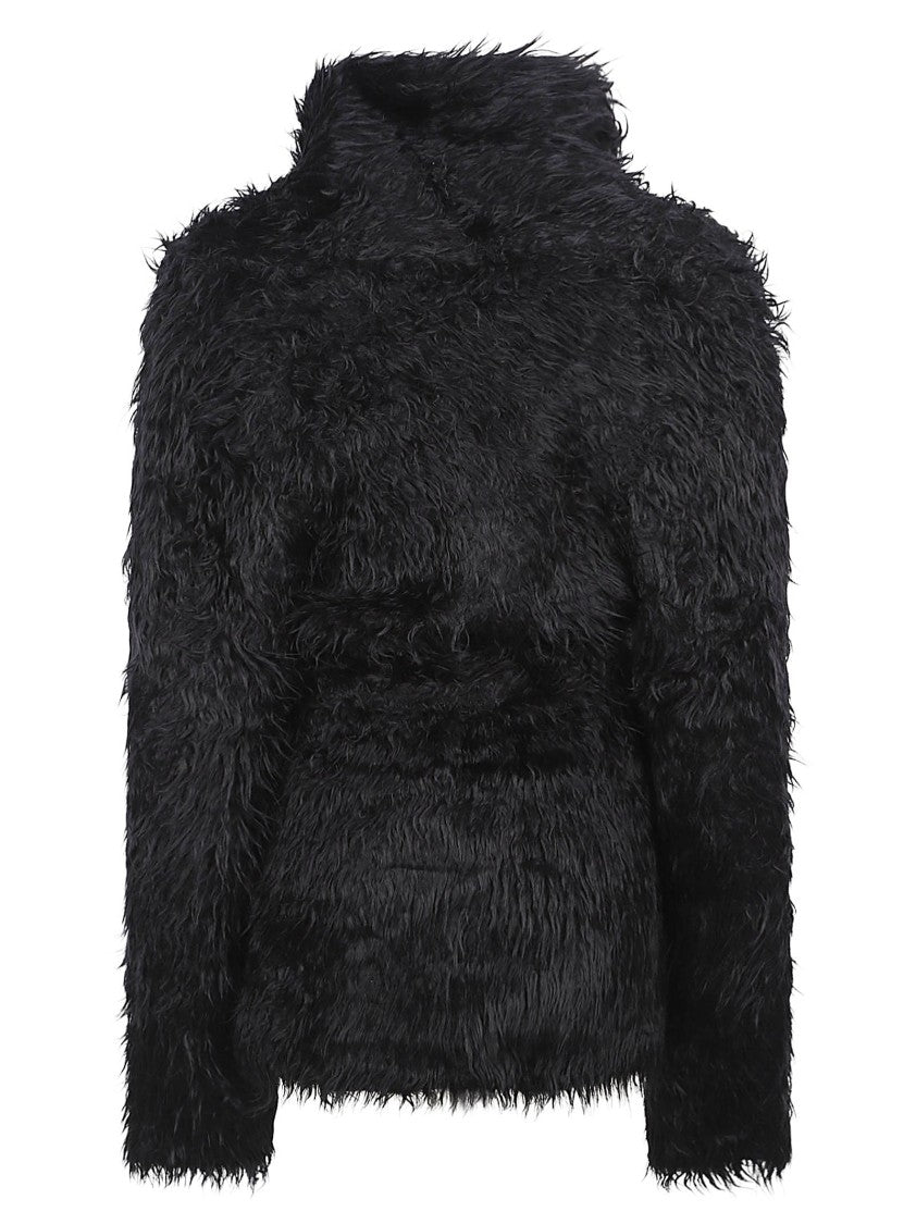 Balenciaga Wrap-Style Textured Jacket With Tie Belt And Cozy Finish