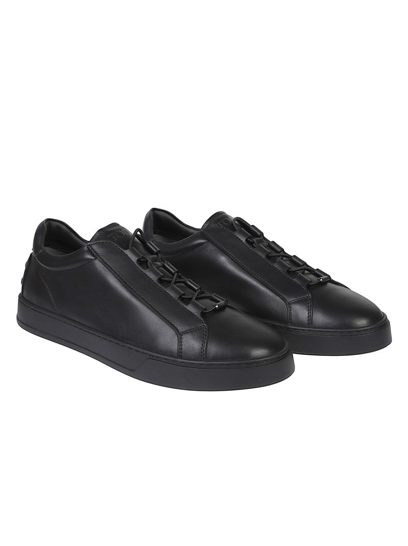 Tod's Minimalist Black Low-Top Sneakers With Elasticated Lacing