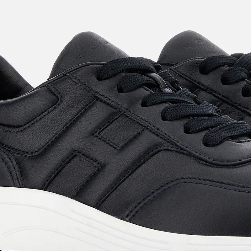 Hogan Black Leather Embossed Chunky Sole Sneakers