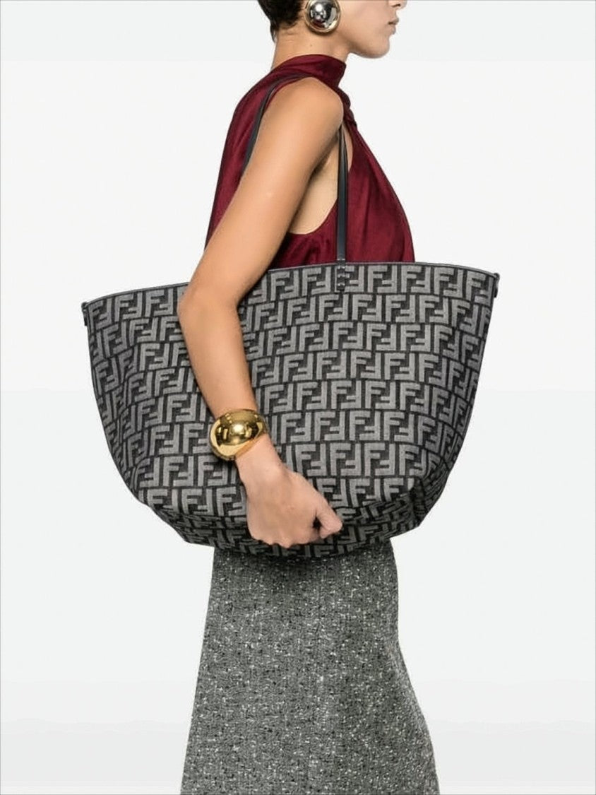 Fendi Geometric Monogram Tote Bag With Leather Accents