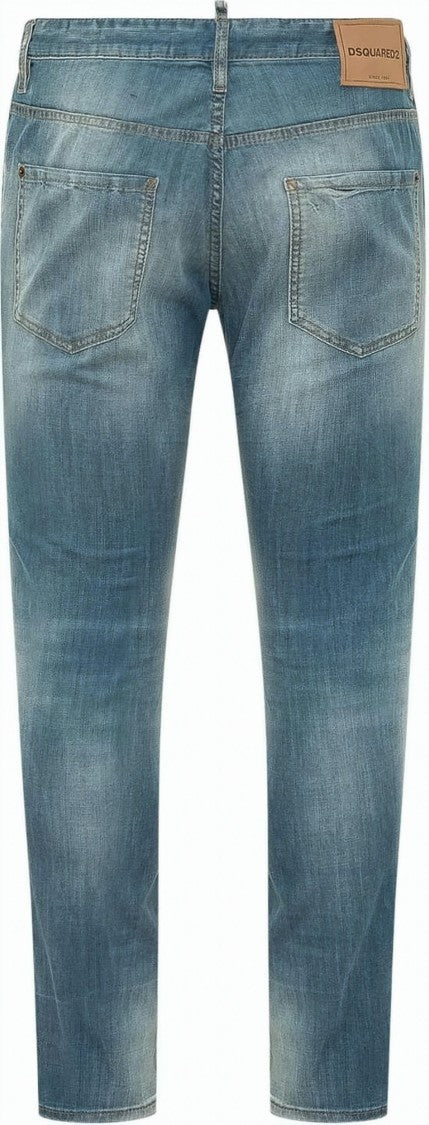 Dsquared2 Blue Faded Wash Whiskering Denim Pants
