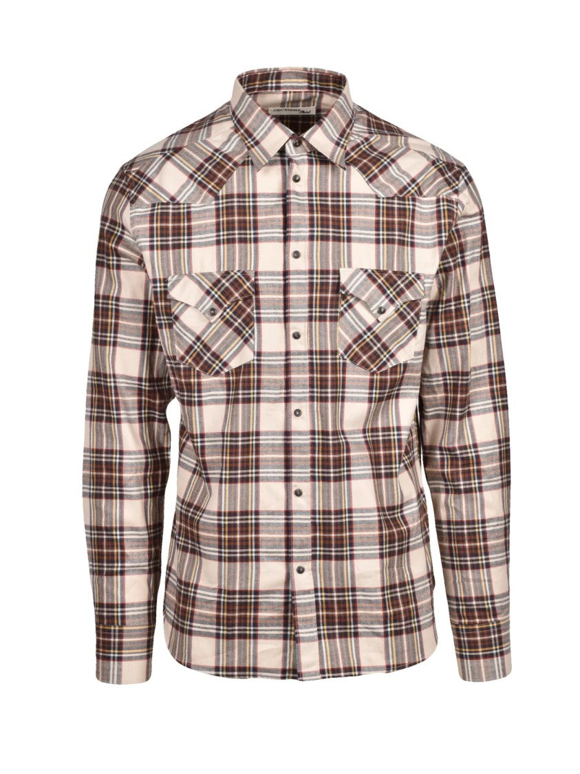 Deuxieme Beige/Brown Plaid Cotton Flannel Shirt