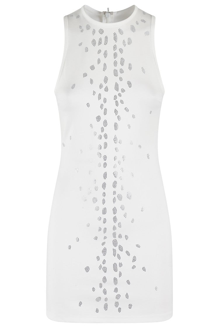 David Koma White Silver Rhinestone Mini Dress