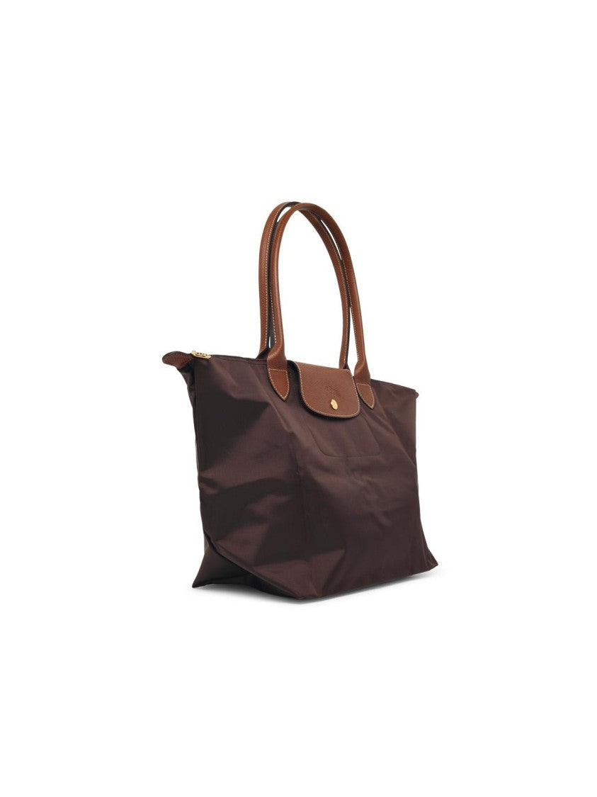 Longchamp Moka Nylon Shoulder Bag With Leather Flap And Double Handles