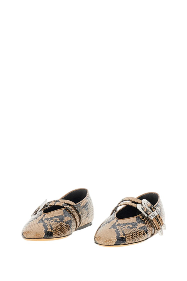 Le Monde Beryl Brown Classic Claudia Snake-Effect Leather Flats