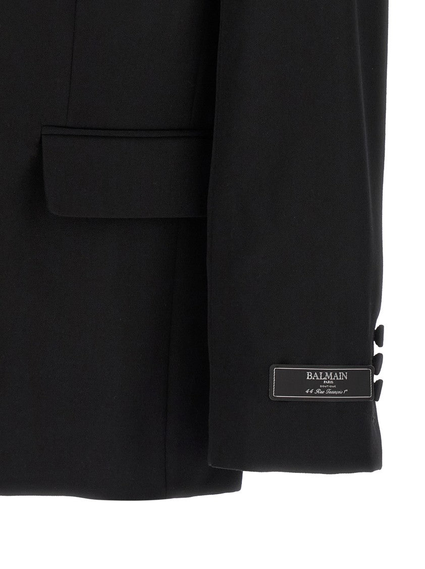 Balmain Single-Breasted Grain De Poudre Blazer With Crystal Embellishments