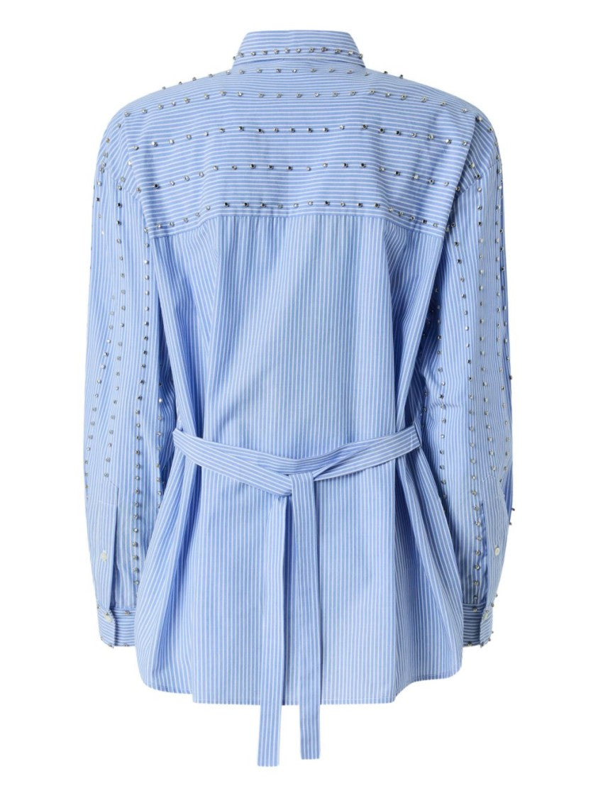 Pinko Blue Striped Rhinestone Shirt