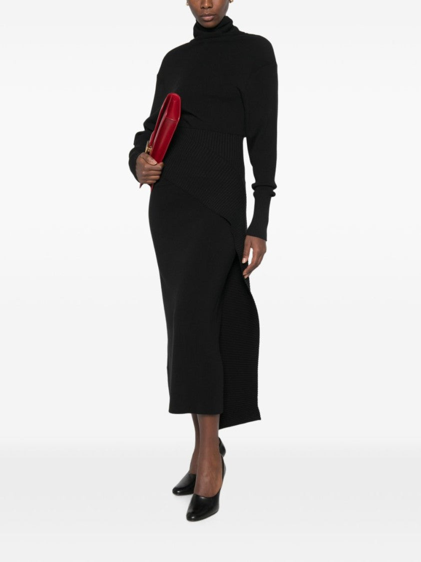 Lanvin Asymmetrical Ribbed Knit Midi Dress - Black
