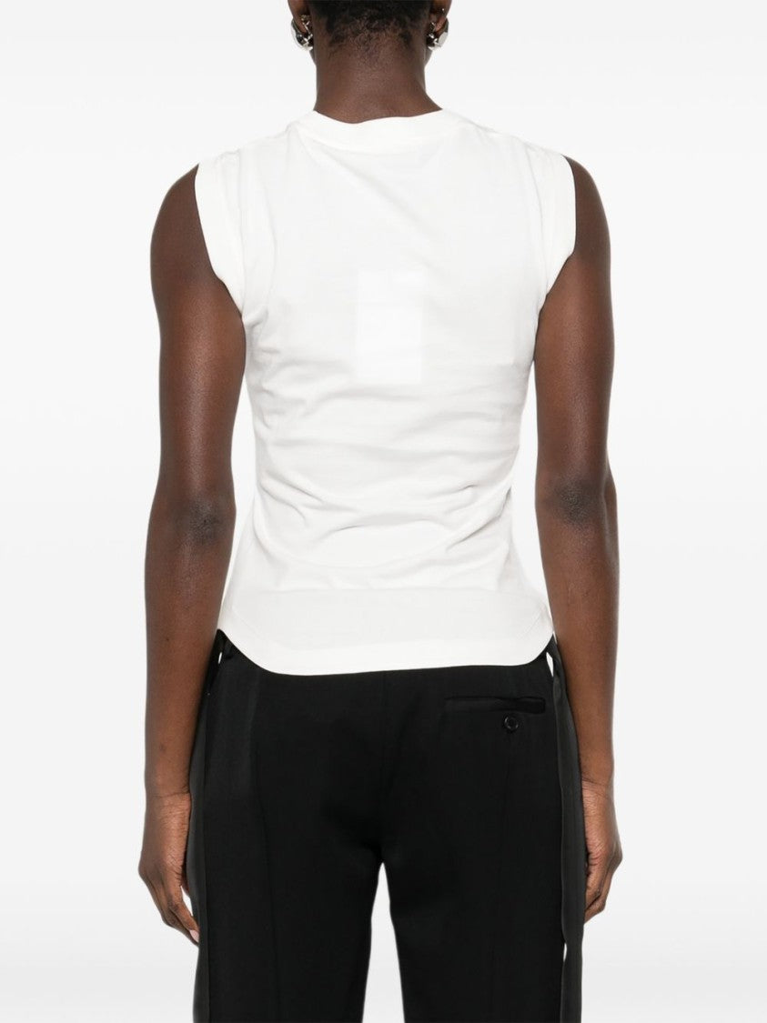 The Attico Sleeveless White Cotton T-Shirt With Curved Hem