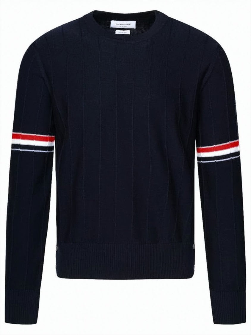 Thom Browne Ribbed Design Wool Sweater With Contrasting Stripes