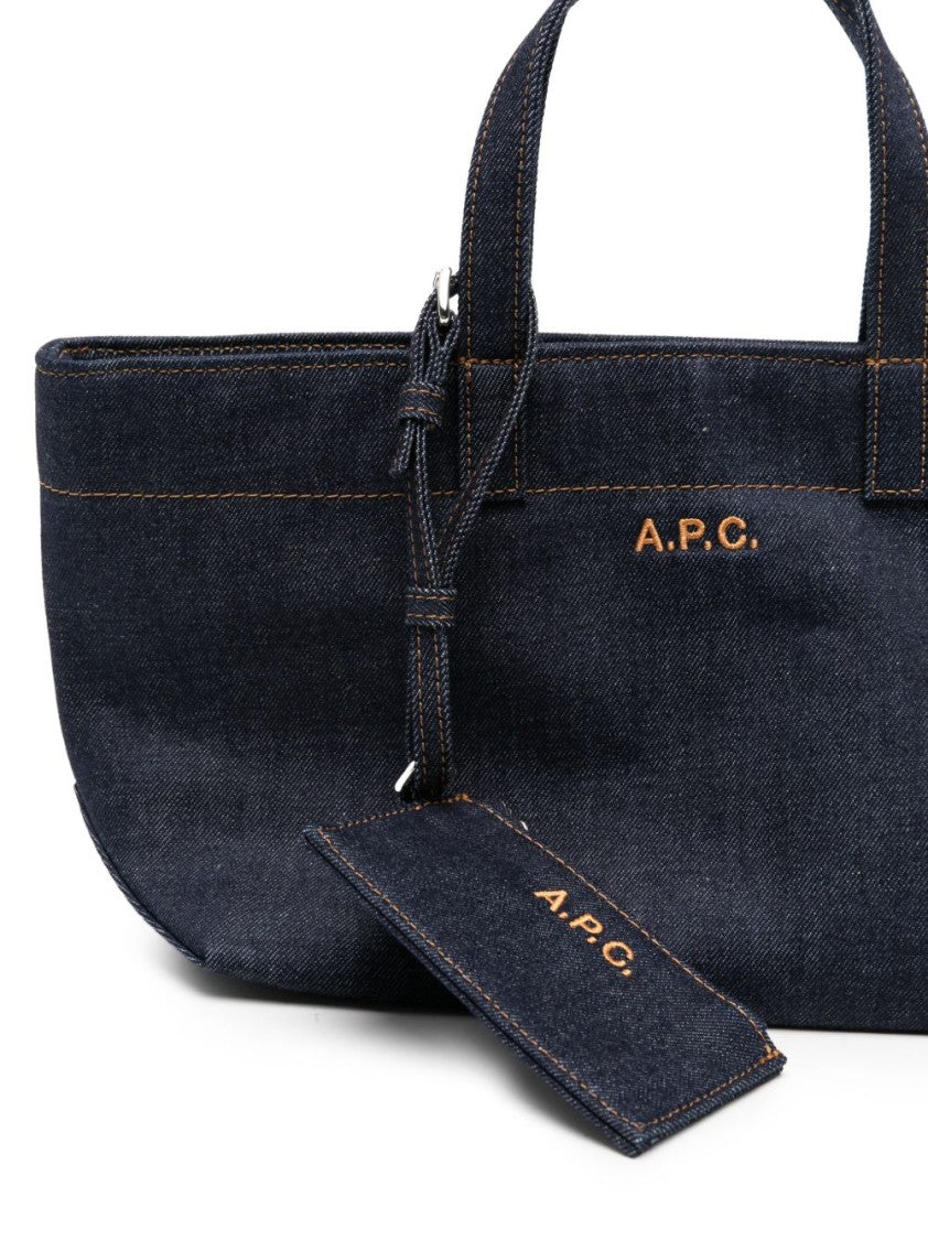A.P.C. Blue Le Drummer Denim Logo Tote Bag