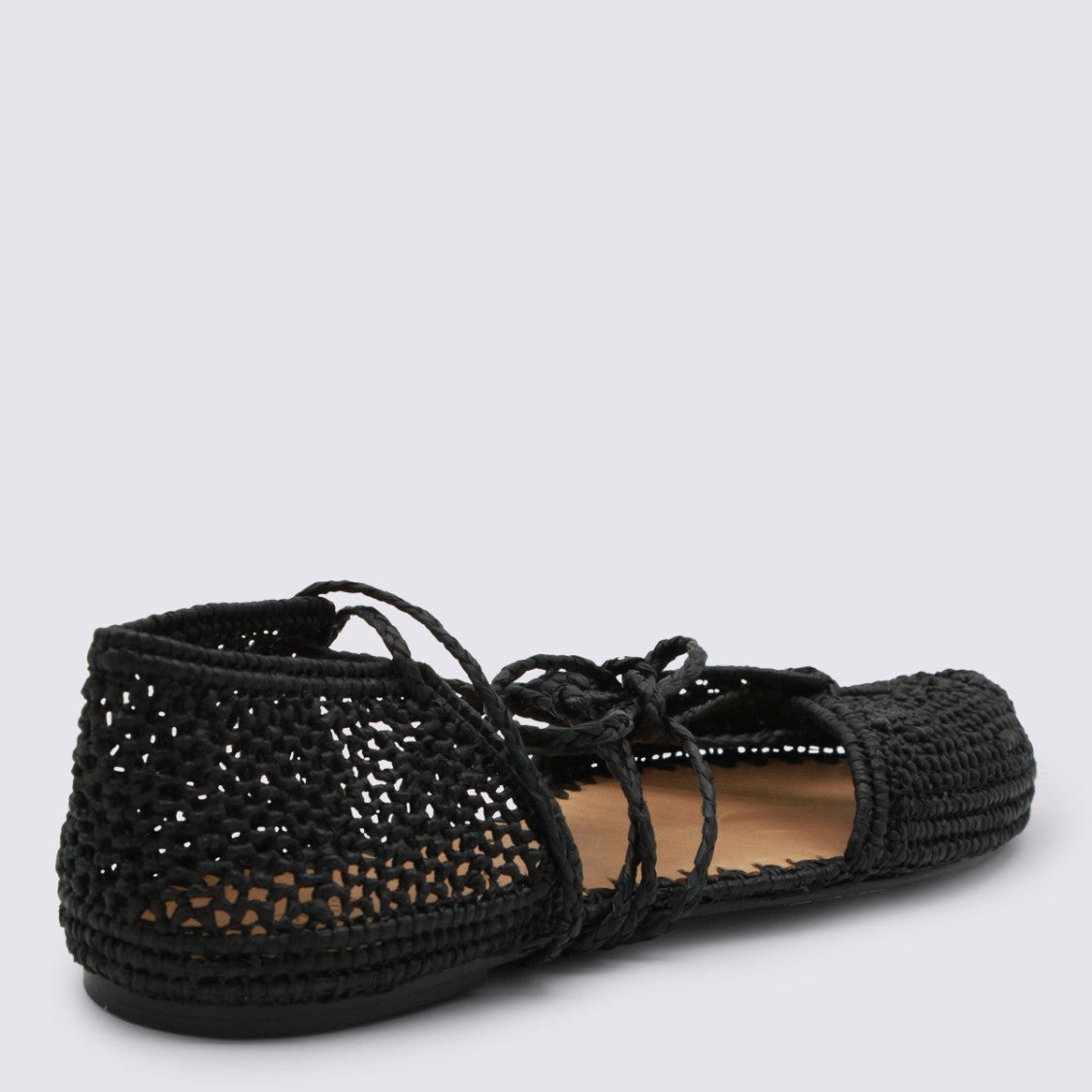 Odissi Intricately Woven Black Flats With Lace-Up Detail