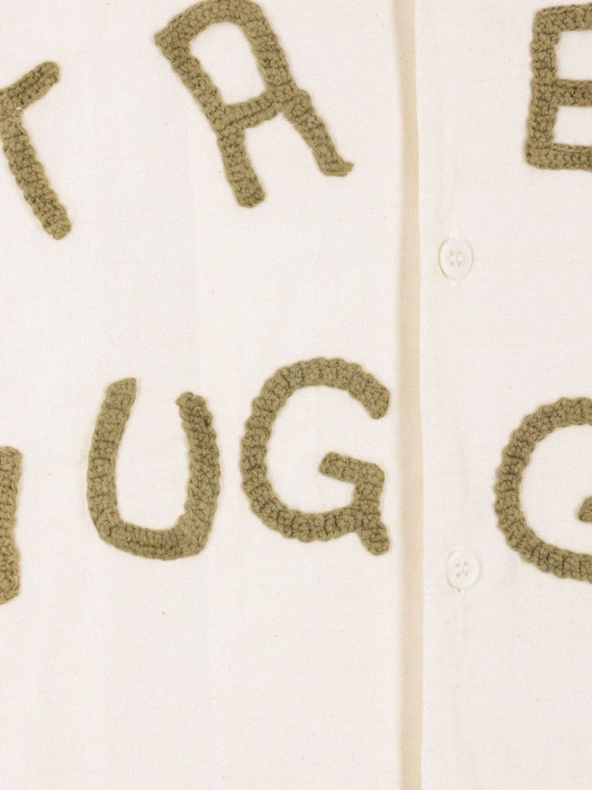 Story Mfg Crochet Appliqué Lettering Ecru Cotton-Linen Blend Shirt