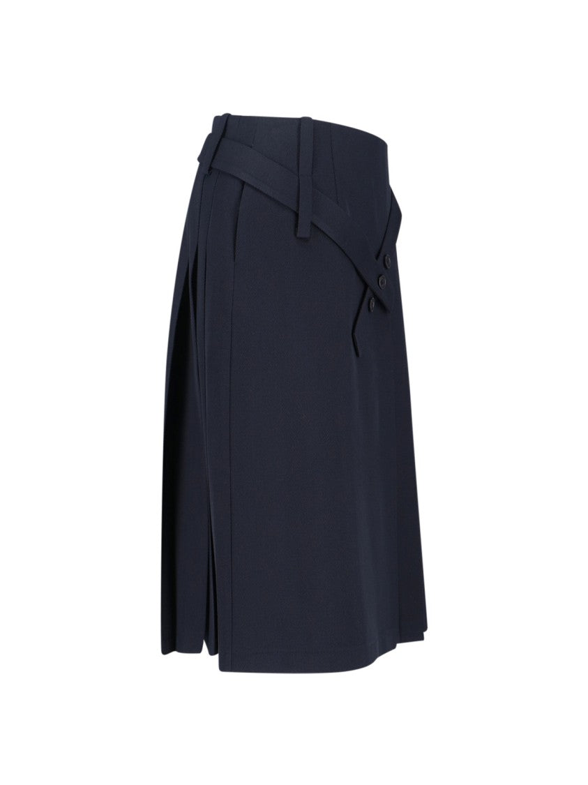 Sibel Saral Navy Wool Midi Skirt With Pleated Detail