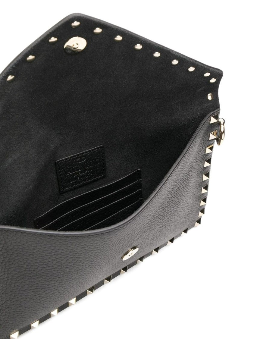 Valentino Garavani Textured Pyramid Stud Leather Clutch