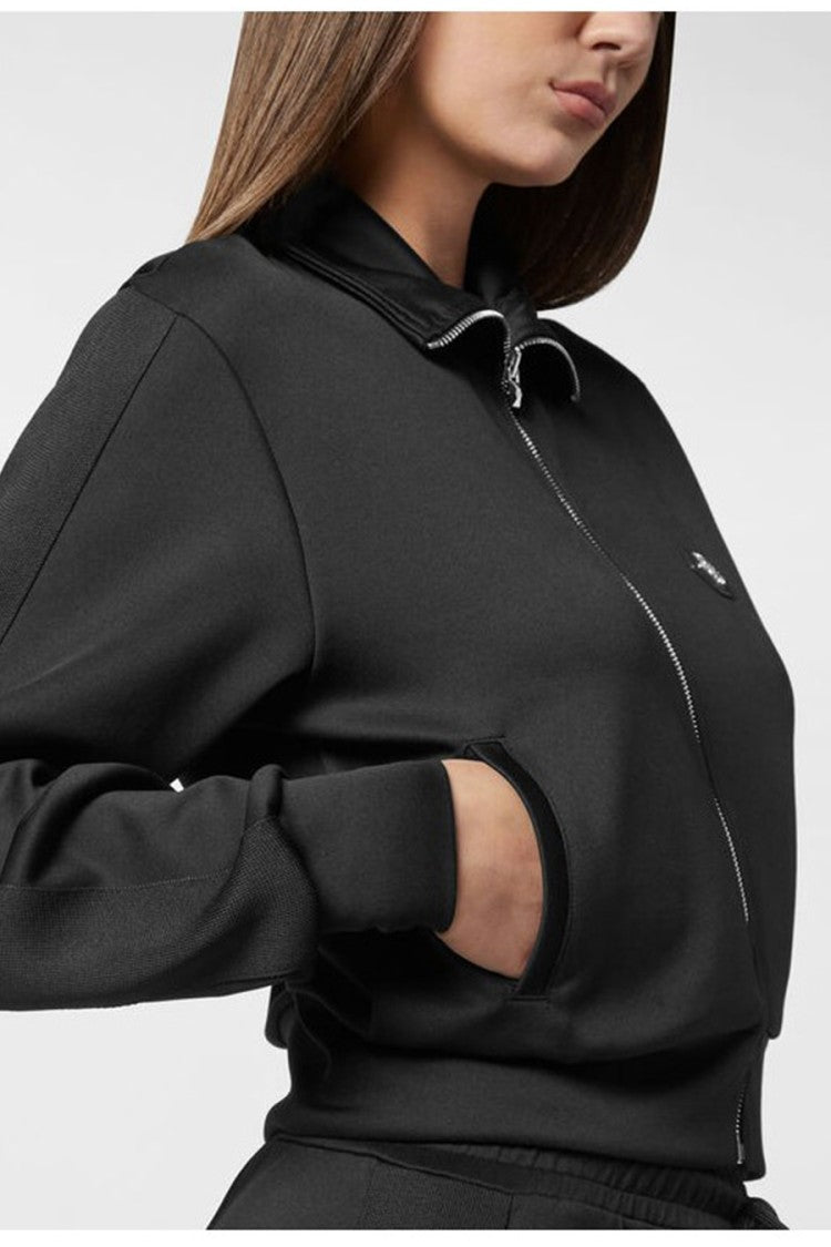 Philipp Plein Black Viscose-Polyester Cropped Track Jacket
