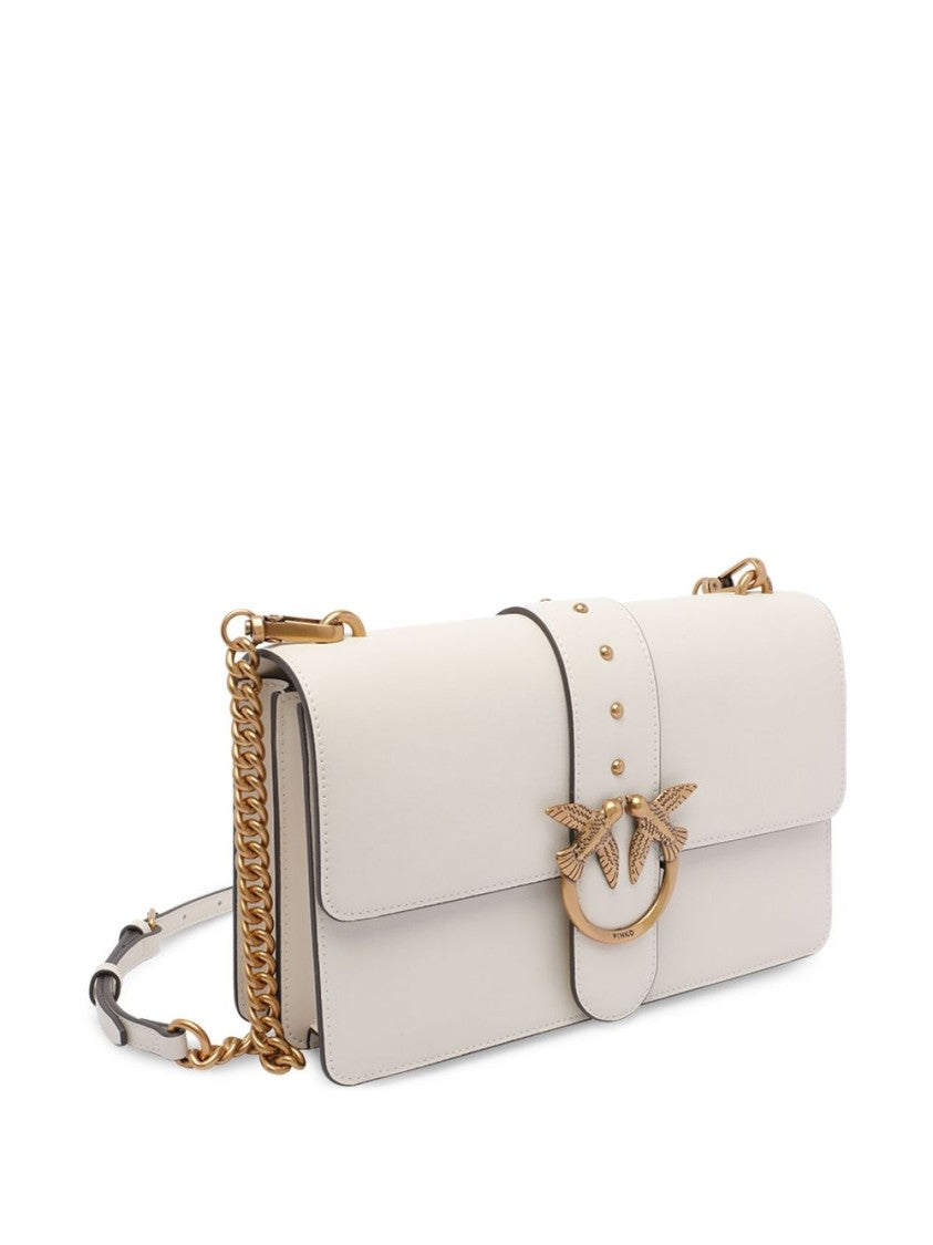Pinko Rectangular White Handbag With Gold Accents