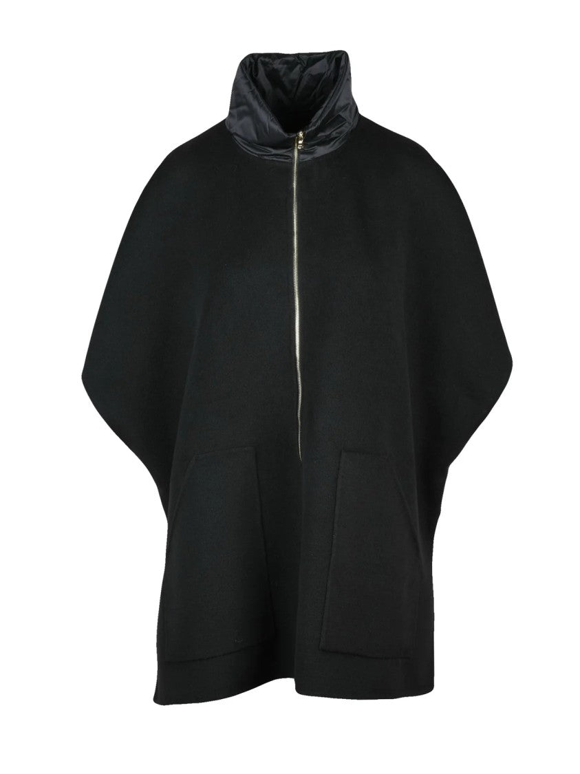 Emme By Marella Lightweight Black Mantella With High Collar And Practical Pockets