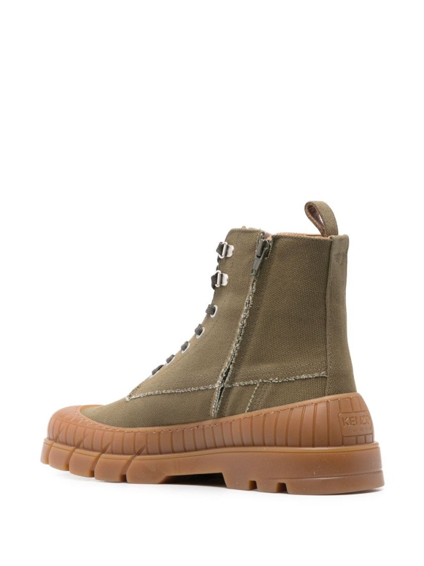 Kenzo Khaki Lace-Up Side Zip Boots