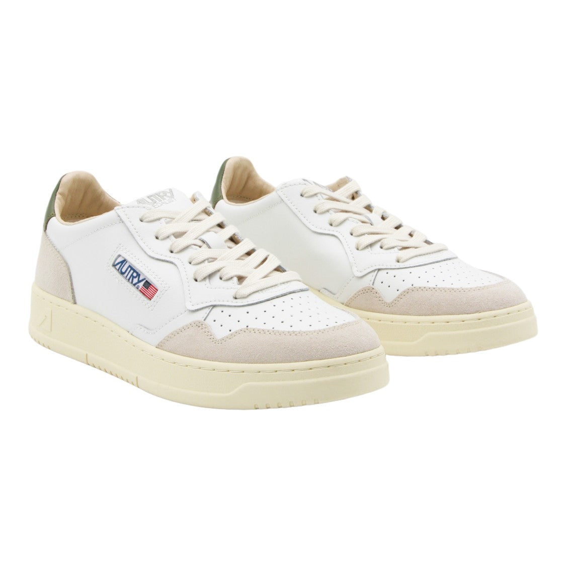 Autry Beige Suede Overlay Green Accent Sneakers