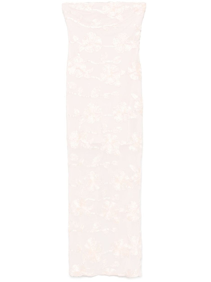 Rotate Strapless Fitted Dress With Sheer Floral Overlay